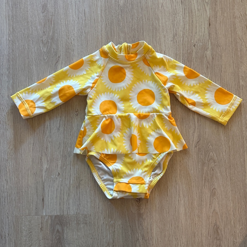 Hanna Andersson Sunflower Peplum Rashguard One Piece Swimsuit